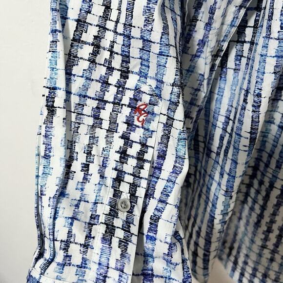 Robert Graham Maitai Button Up Shirt Size 2XL Blue Tiki Embroidered Flip Cuffs - Picture 4 of 12